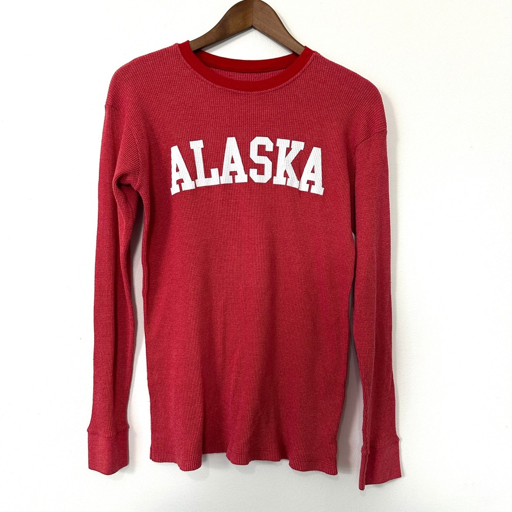 VTG 90s Alaska Thermal Waffle Knit Shirt Red L Cabin Core Gorpcore USA